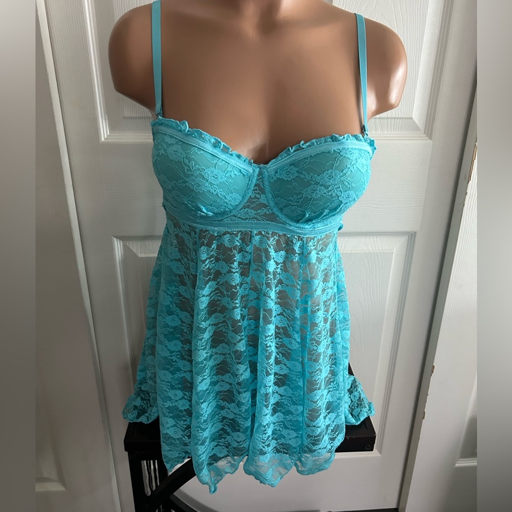 Native Intimates Aqua Blue Lace Bralette Negligee Size Medium M